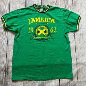 Vintage Sun Island Jamaica Ringer Tee T-shirt Men’s Large 100% Cotton Green Surf